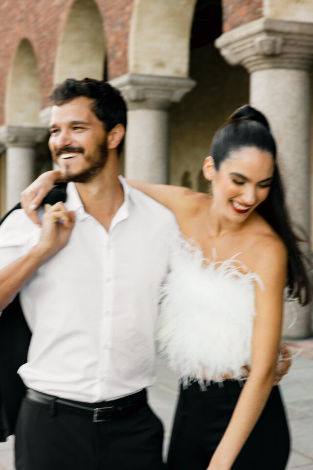 model couple smiling together
